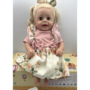 Reborn Baby Doll Blonde Toddler Girl Smiling Soft Cloth Body Realistic 16 Inch